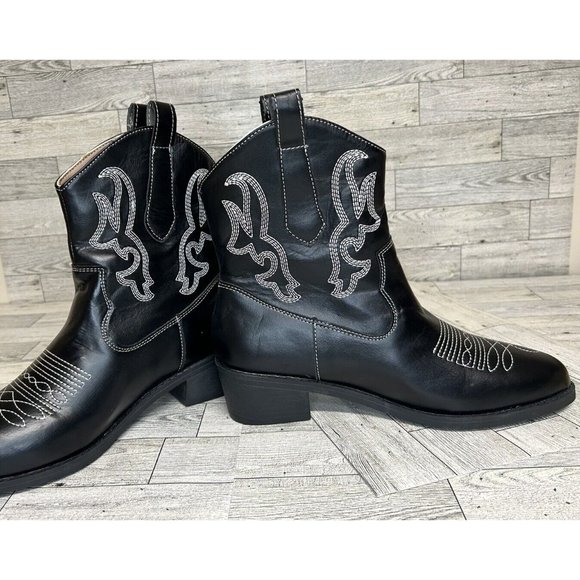 Women's Pointed Toe Embroidered Sleeve Boots Thick‎ Heels Mid-Calf New Sz 10US - Picture 3 of 9